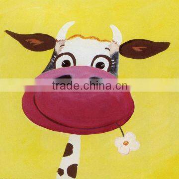 Stretched canvas cartoon painting of cow