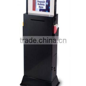 Metal Ballot Box w/ 2 Side Pockets, Lock & 17 x 11 Header, Floorstanding - Black