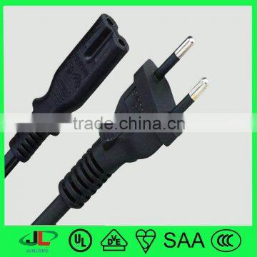 UC Brazil approved eletric cable with 2 round pin half-insulated power plug to IEC C7 connector plug