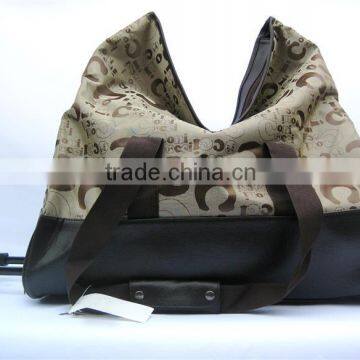 Plastic shoulder bag on wheels made in China