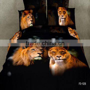 3D plain version lion design bedding set with reactive printed and 100% cotton