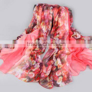 Fashion Active Dying Floral Pattern Scarf 100% Polyester Silk Scarves for Women photo-4