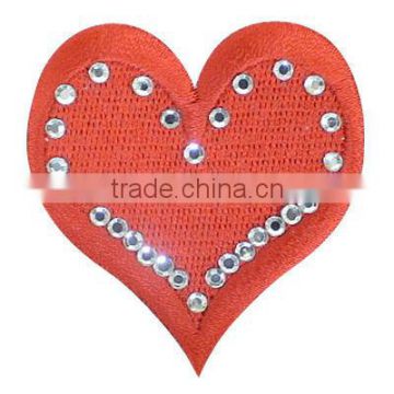 rhinestone beaded embroidered heart patch