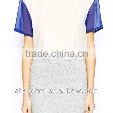 2014 ladies fashion dip back crop t-shirts with sheer sleeve