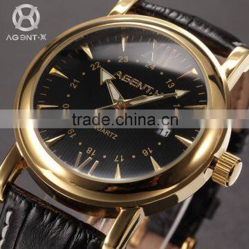 Mens Fashion Leather Strap Quartz Date Display Analog Wrist Watch