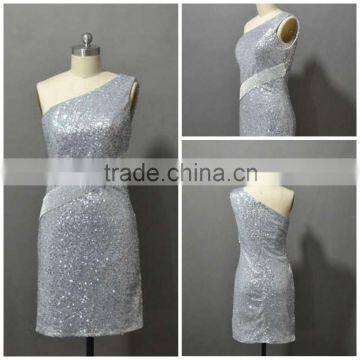 Latest Designs One Shoulder Custom Made Mini Cocktail Occasion Party CD071sexy silver sequin cocktail dress