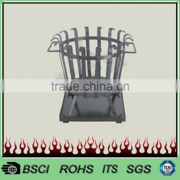 Outdoor iron fire basket with wood pan and ash pan