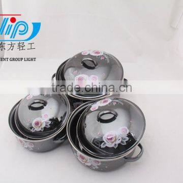 16-20cm 3 Pcs Enamel Casserole With Cover Dark Color Beautiful Decal photo-6