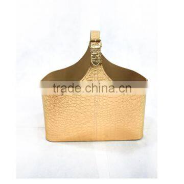 Golden Crocodile Pattern PVC Leather Magazine Storage Basket Holder photo-2