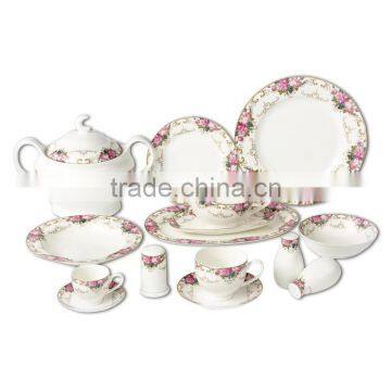 Luxury new bone china fine porcelain 72pcs/86pcs dinner set with flower decal