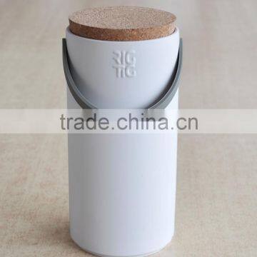 Ceramic Cylindric Galze Canister With Wooden Cork and PC Handle, Ceramic Canister photo-2