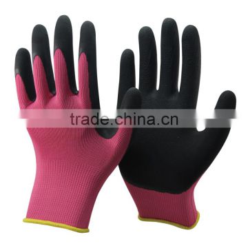 NMSAFETY 13G pink polyester liner latex foam coated cheap work gloves