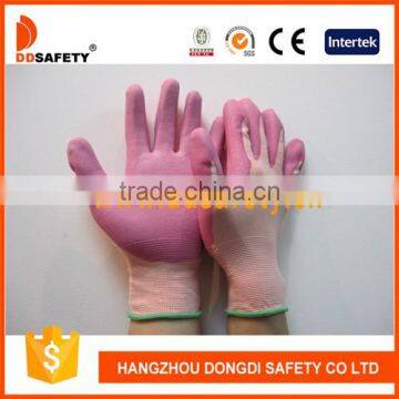 DDSAFETY Pink Nylon With Pink PU Hand Gloves