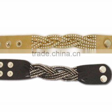 PU Leather Bracelet With Metal Snap, Hot Sale Gift Leather With Crystal Gem Decoration photo-2