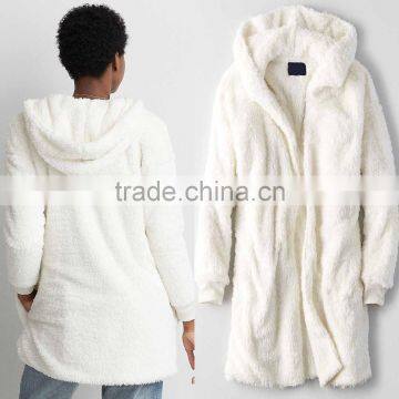 Autumn Fashion Brazil Off White Oversized Winter Open Front Fleece Hoodie Wholesale Soft Sherpa Jacket For Woman