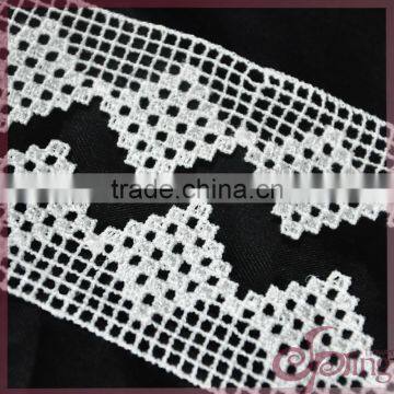 Geometric embroidery lace trimming, white single border chemical lace for dress