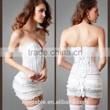 Women's Jacquard Fabric Lace Steel Boned Overbust Corsets with strap
