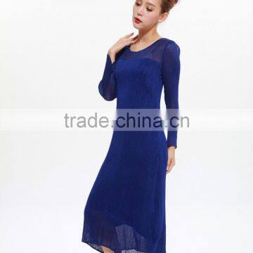 Patchwork summer dark blue ransparent women folding dress