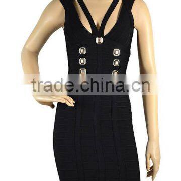 Top Quality HL V-neck Black Sequined Bandage Dress Celebrity Elegant Bodycon Dress HL 2015 photo-5