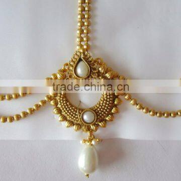 MATHAPATTI MAANG TIKA GOLD PLATED POLKI Pearl photo-3