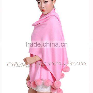 CX-B-P-42D Women Winter Genuine Mongolian Sheep Rabbit Fur Trim Pashmina Shawls With Fur photo-6