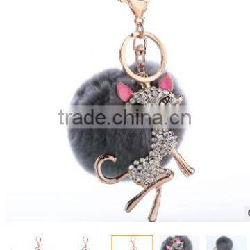 2017 New Design Animal Fur Pom Pom Keychain Wholesale Fur Ball Animal Keychain Hot Selling Fur Ball Woman Bag Charms photo-3