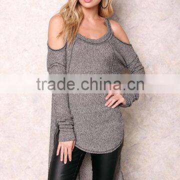 Custom Made Brand Women Halter Cold Shoulder Sexy Sweaters For Party Charcoal Long Loose Tops photo-6