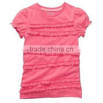 ruffle short sleeve girl's t shirt with spandex fabric