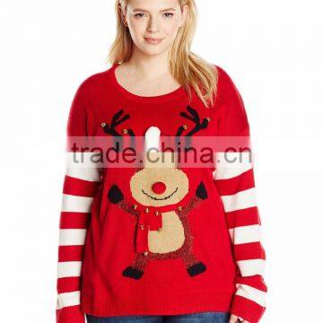 Women Red Sweater Hat Reindeer Pattern Custom Christmas Sweater