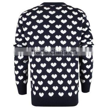 Latest Crew Neck Rib-knit Hem Pullover Heart Shape Jacquard Knitting Sweater photo-2