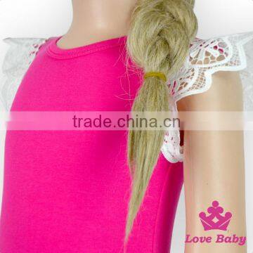 Hot Pink Infant Romper In White Lace Flutter Sleeve Blank Infant Rompers With Snaps Button Cheap Infant Clothing Rompers photo-2