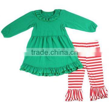 New latest children girls knit cotton costume stripe ruffle pants fall and winter Christmas outfits