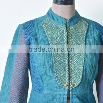 Vintage Kantha Jacket in Viridian Green With Embroidery ~ Extra Large photo-3