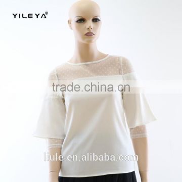 New design elegant high quality medium sleeve lace ladies blouses and tops