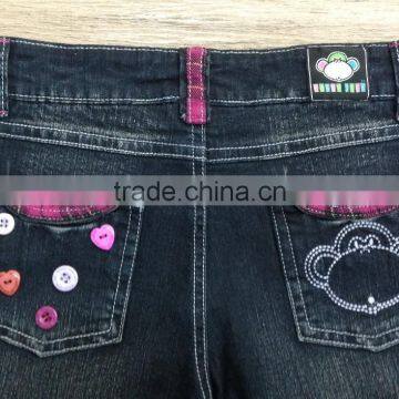 Girls Cute Printed Denim Pant,denim Pant Decorated With Fancy Button and Plaid #9R5833 photo-4