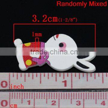 Cheap Wholesale Scrapbooking Rabbit Animal Mixed 2 Holes Wood Sewing Buttons photo-2