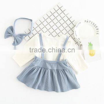 B22220A Infant Baby Autumn Clothing Sets Sweet Baby Long Sleeve Blouse and Sling Dress Sets photo-4