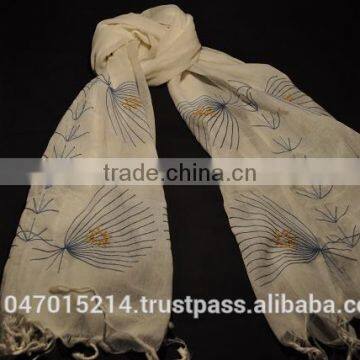 Hand woven cotton scarf with aari work