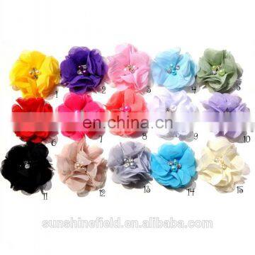 Sewing chiffon pearl diamond flower handmade decoration flower