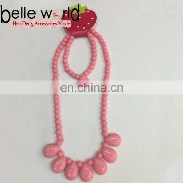 Cute Girls Kids Plastic Heart Beads Elastic Necklace Bracelet kid Jewellery Set Wholesale