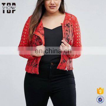 2017 plus size women clothing manufacturer red lace bomber jacket