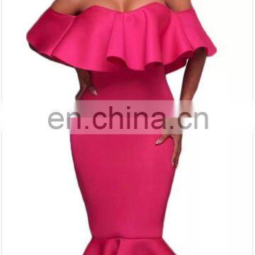 Women's Clothes Off The Shoulder Ruffle Evening Party Bodycon Mermaid Midi Dresses photo-2