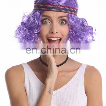 Synthetic purple short wigs with headband P-W235