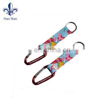 hot selling novelty promotional aluminium keychain carabiner with key ring sublimation strap