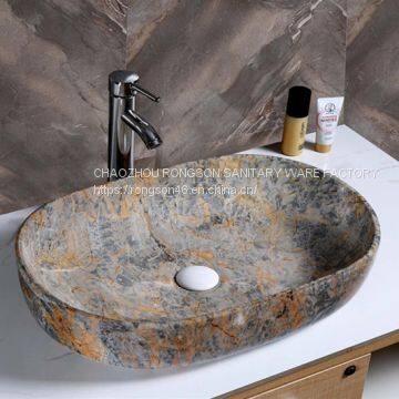 New colorful no hole ceramic art oval wholesale european style wash basin sink