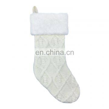 Wholesale Decorative Knit White With Mouth of Faux Rabbit Fur Christmas Socking for Christmas