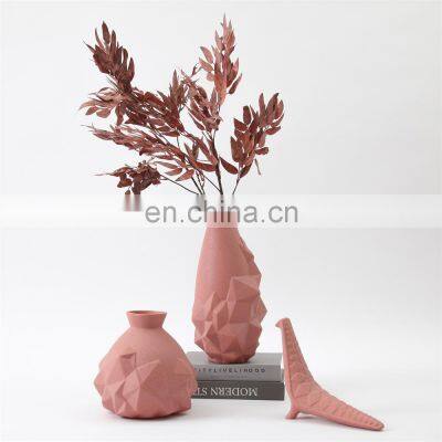 Modern Gradient Unique Diamond Shape Artificial Decoration Ceramic Flower Vase photo-2