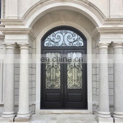 Cheap Price handmade grill design double front wrought iron door gate with transom