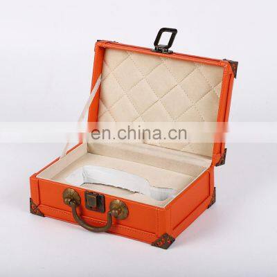 Vintage MDF Wooden Keychain Perfume Suitcase Gift Box PU Leather With Lock