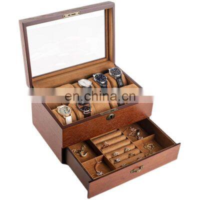 wholesale custom logo luxury black wooden watch packaging single storage display case wood box with glass window for 10 watches